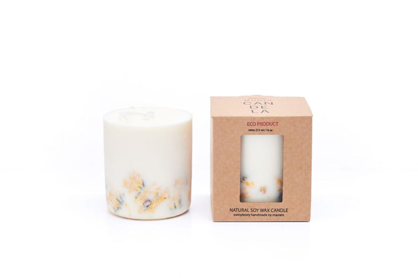 Marigold Flower Candle Munio Candela with packaging